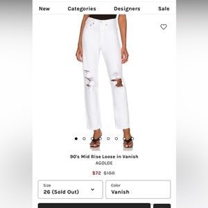 AGOLDE 90’s mid rise loose in vanish jeans #311